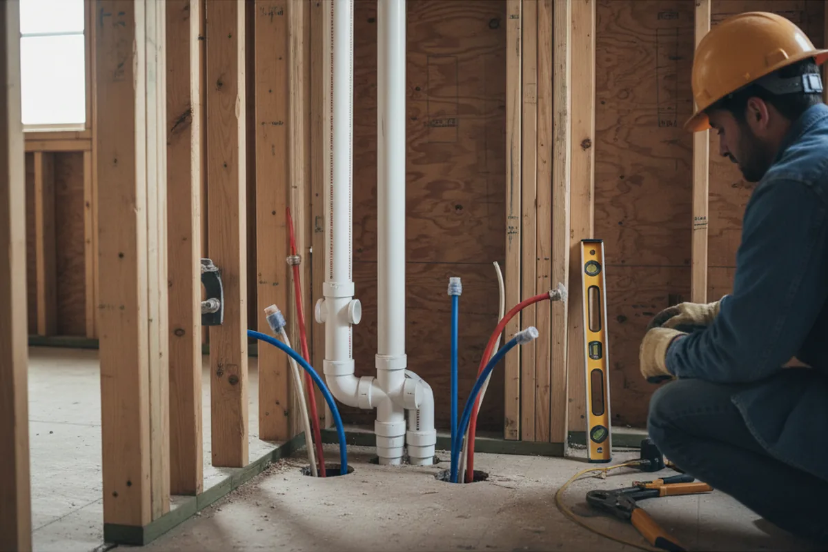 Drain and supply rough-in during Toilet Repair and Installation in Bivalve